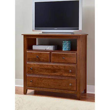 Solid Wood Loft Media Chest - 4 Drawers and Open Shelf